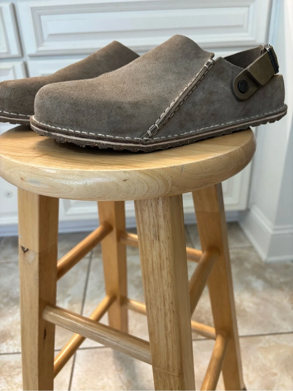 Birkenstock Men's Suede Slip-On Clogs in Taupe